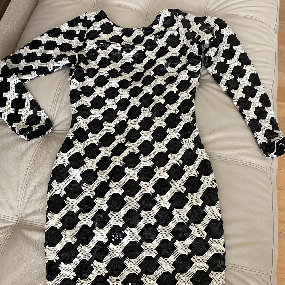 Mini black and white dress.